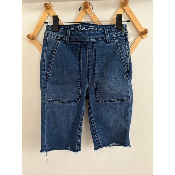 Free People Shorts Women's 25 We The Free Long Denim Cutoff High Rise - Picture 2 of 9